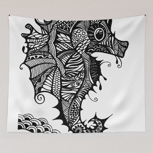 Item preview, Sea Horse Black and White Doodle Art designed and sold by hellomartywoods.