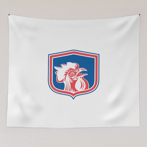 Artikelvorschau, Chicken Rooster Head Mascot Shield Retro entworfen und verkauft von patrimonio.