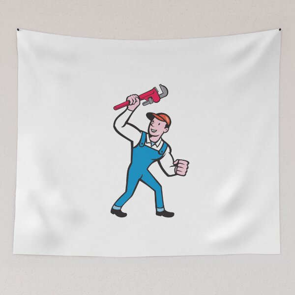 Aperçu de l'œuvre Plumber Holding Monkey Wrench Cartoon créée et vendue par patrimonio.