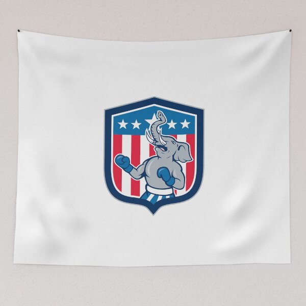 Artikelvorschau, Republican Elephant Boxer Mascot Shield Cartoon entworfen und verkauft von patrimonio.
