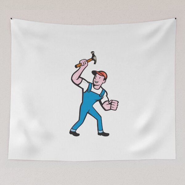 Artikelvorschau, Builder Carpenter Holding Hammer Cartoon entworfen und verkauft von patrimonio.