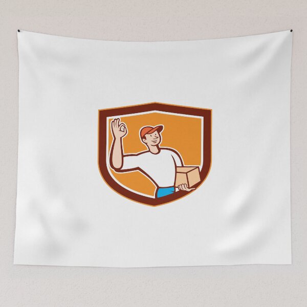 Item preview, Delivery Man Okay Sign Shield Cartoon designed and sold by patrimonio.