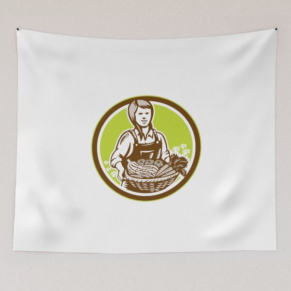 Item preview, Organic Female Farmer Farm Produce Harvest Woodcut designed and sold by patrimonio.