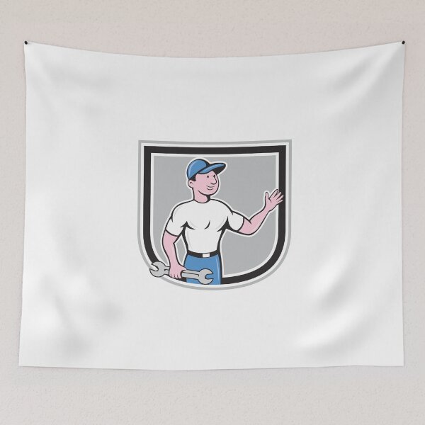 Aperçu de l'œuvre Mechanic Hold Spanner Waving Hand Cartoon créée et vendue par patrimonio.