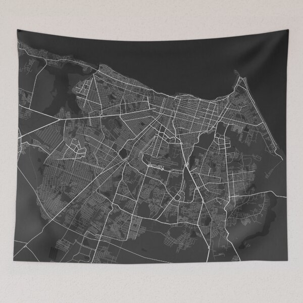Item preview, Fortaleza, Brazil Map. (White on black) designed and sold by Graphical-Maps.