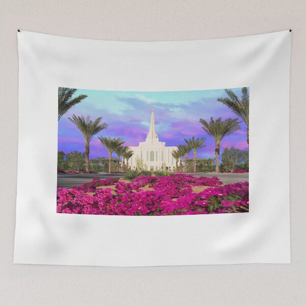 Artikelvorschau, Gilbert Arizona Tempel - rote Blumen - 30 x 20 entworfen und verkauft von Ken Fortie.