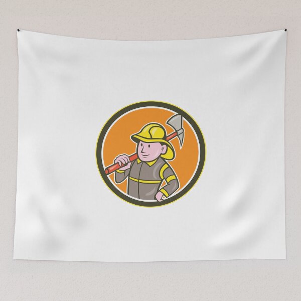 Item preview, Fireman Firefighter Axe Circle Cartoon designed and sold by patrimonio.