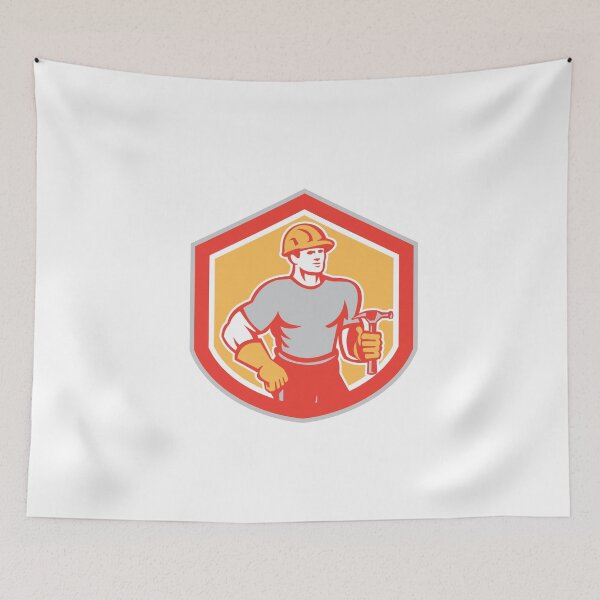 Item preview, Builder Carpenter Holding Hammer Shield Retro designed and sold by patrimonio.