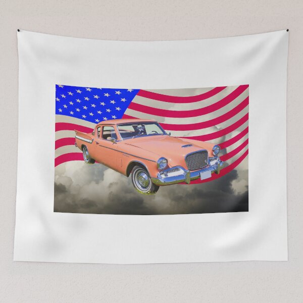 Item preview, 1961 Studebaker Hawk Coupe With American Flag designed and sold by KWJphotoart.