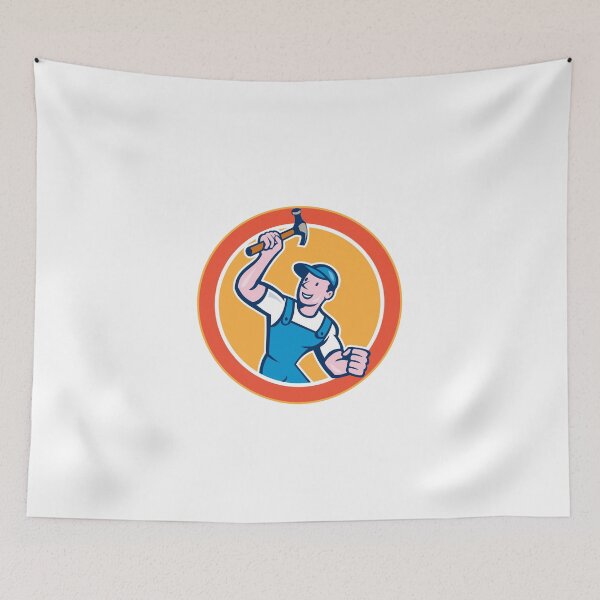 Artikelvorschau, Builder Carpenter Holding Hammer Circle Cartoon entworfen und verkauft von patrimonio.