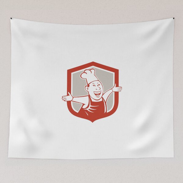 Item preview, Chef Cook Happy Arms Out Shield Cartoon designed and sold by patrimonio.