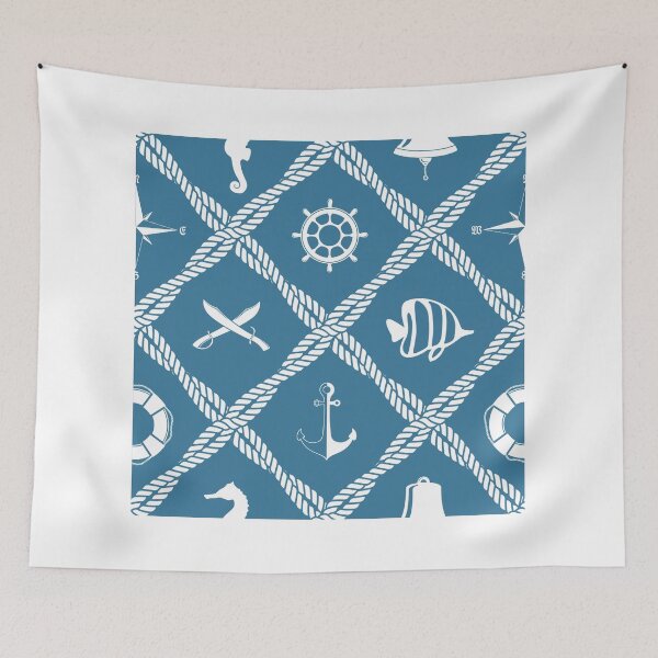 Item preview, Nautical rope knot pattern with sea objects designed and sold by Marta Jonina.