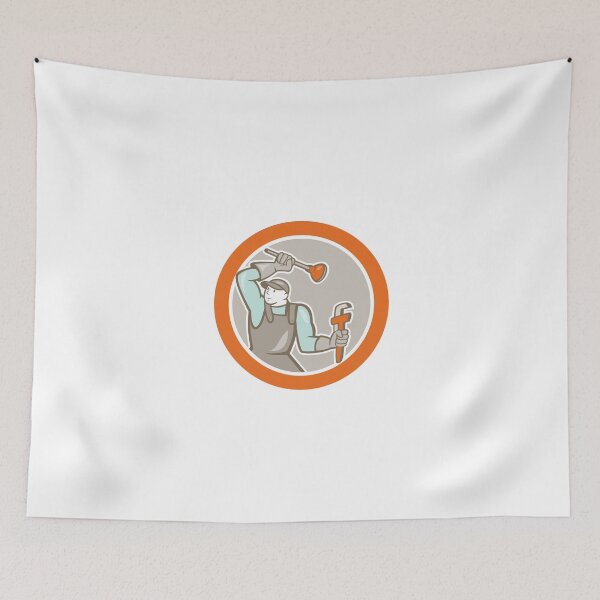 Item preview, Plumber Wielding Plunger Wrench Circle Cartoon designed and sold by patrimonio.