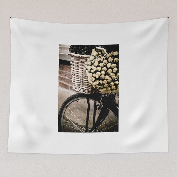 Item preview, Close up on street bicycle with basket of flowers designed and sold by Stanciuc.