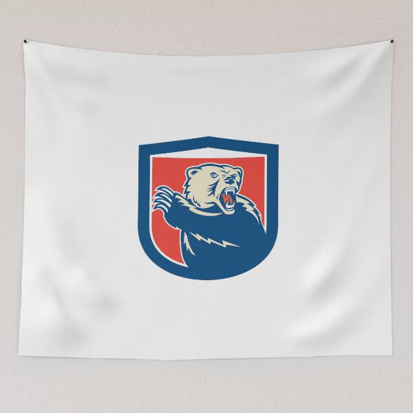 Item preview, Grizzly Bear Swiping Paw Shield Retro designed and sold by patrimonio.