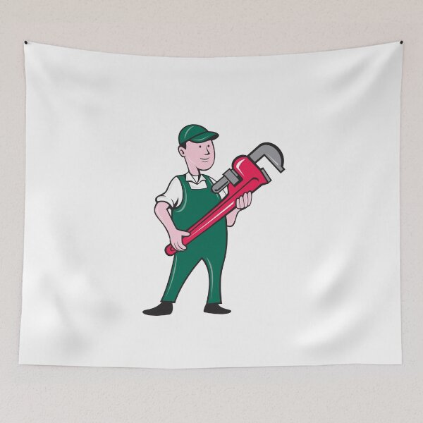 Aperçu de l'œuvre Plumber Holding Monkey Wrench Cartoon créée et vendue par patrimonio.