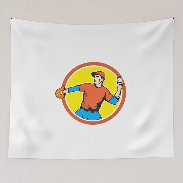 Item preview, Baseball Pitcher Outfielder Throwing Ball Cartoon designed and sold by patrimonio.