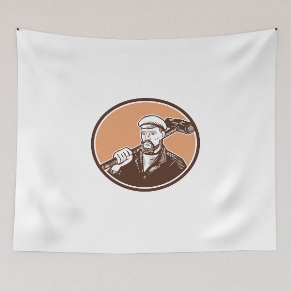 Item preview, Blacksmith Holding Sledgehammer Woodcut designed and sold by retrovectors.