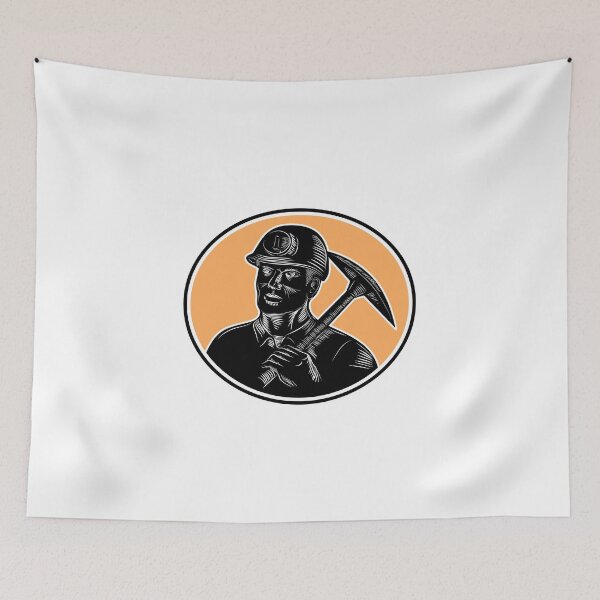 Item preview, Coal Miner Carry Pick Axe Woodcut  designed and sold by retrovectors.