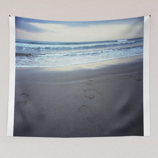 Item preview, Foot prints at dawn on empty sandy beach sea side Hasselblad square medium format film analogue photograph designed and sold by edwardolive.