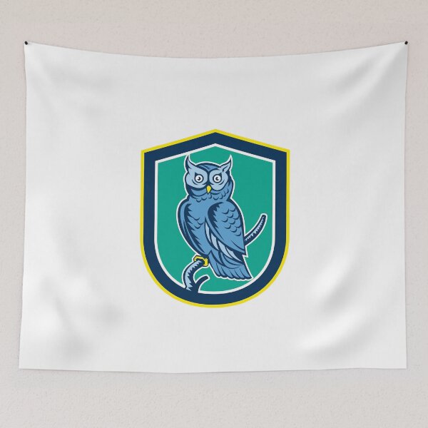 Item preview, Great Horned Owl on Branch Shield Retro designed and sold by patrimonio.