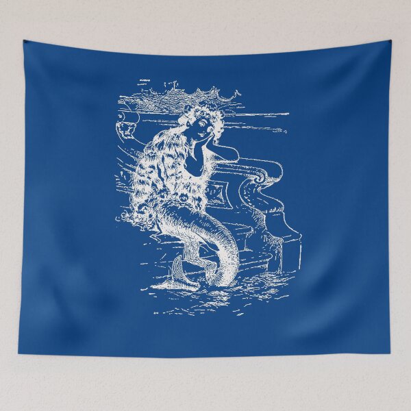 Artikelvorschau, Mermaid Vintage Graphic White on Blue entworfen und verkauft von Greenbaby.