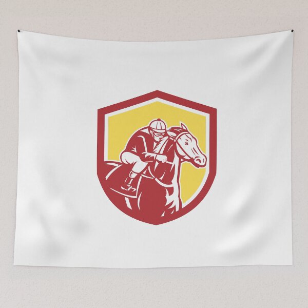 Artikelvorschau, Jockey Horse Racing Shield Retro entworfen und verkauft von patrimonio.