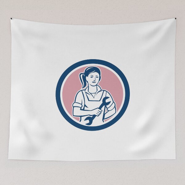 Item preview, Female Mechanic Spanner Circle Retro designed and sold by patrimonio.