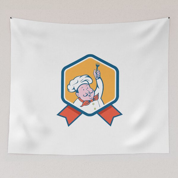 Item preview, Chef Cook Holding Fork Ribbon Cartoon designed and sold by patrimonio.