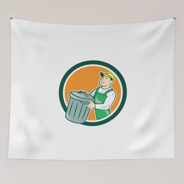 Item preview, Garbage Collector Carrying Bin Circle Cartoon designed and sold by patrimonio.