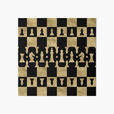 Chess Pieces Pattern - black and gold Art Board Print