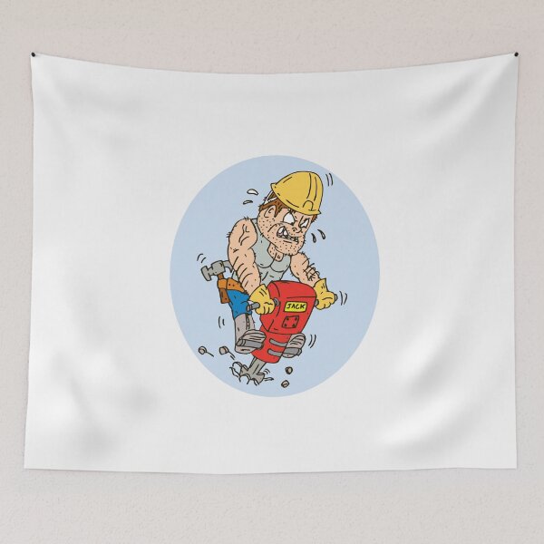 Item preview, Construction Worker Jackhammer Drilling Cartoon designed and sold by patrimonio.
