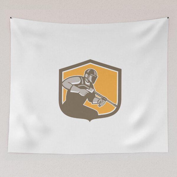 Item preview, Pressure Washer Cleaner Worker Shield Retro designed and sold by patrimonio.