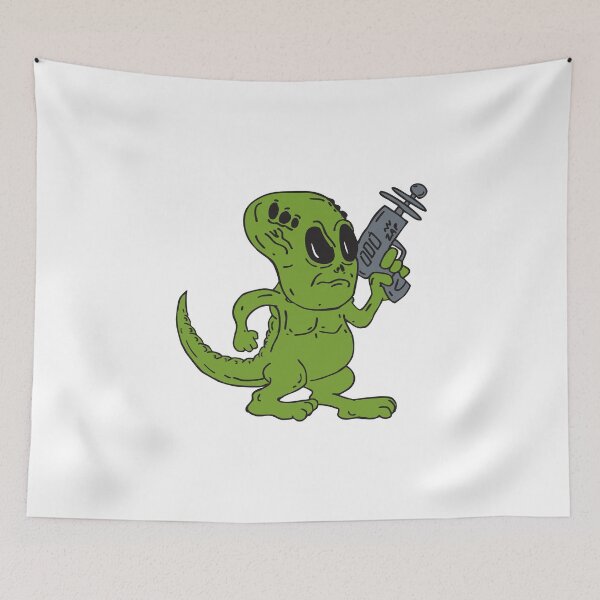 Artikelvorschau, Alien Dinosaur Holding Ray Gun Cartoon entworfen und verkauft von patrimonio.