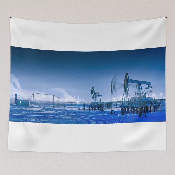 Item preview, Winter night panoramic oil pumpjack. designed and sold by bashta.