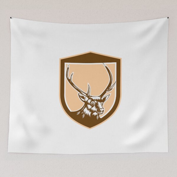 Artikelvorschau, Deer Stag Buck Head Woodcut Shield entworfen und verkauft von patrimonio.