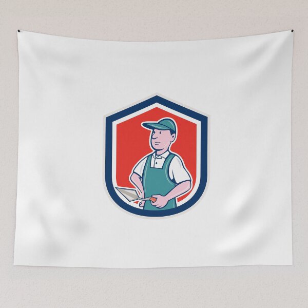Item preview, Bricklayer Mason Plasterer Shield Cartoon designed and sold by patrimonio.