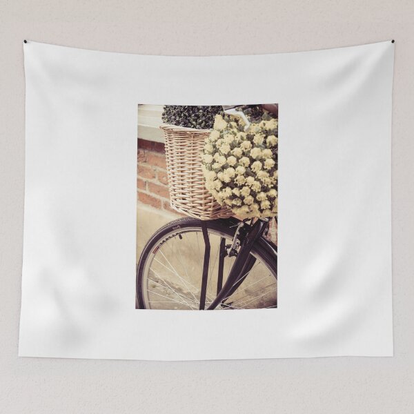 Item preview, Close up on street bicycle with basket of flowers designed and sold by Stanciuc.