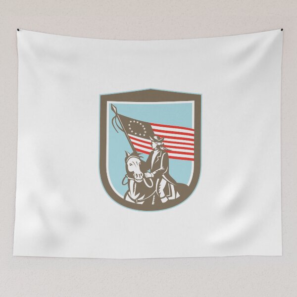 Item preview, American Revolutionary Serviceman Horse Flag Retro designed and sold by patrimonio.