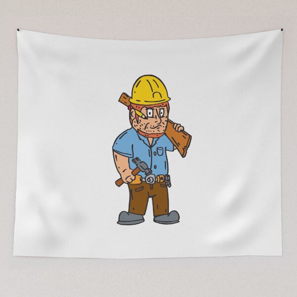Item preview, Carpenter Builder Hammer Wood Plank Cartoon designed and sold by patrimonio.