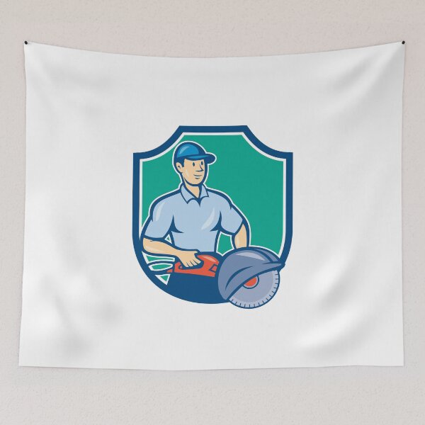 Item preview, Construction Worker Concrete Saw Consaw Cartoon designed and sold by patrimonio.
