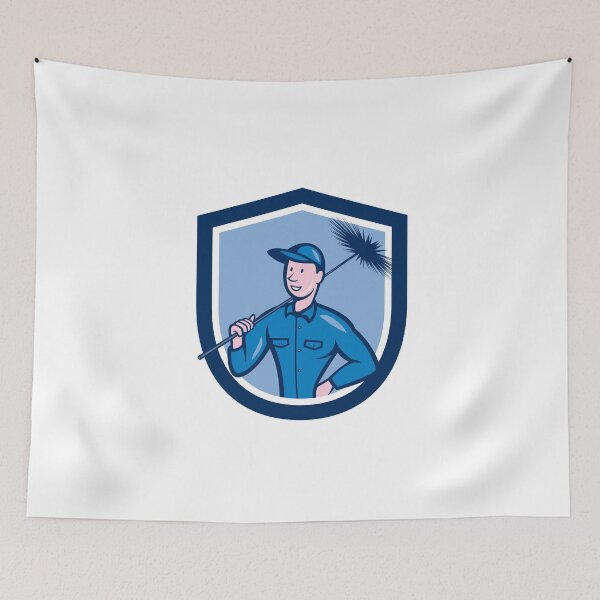 Item preview, Chimney Sweep Worker Shield Cartoon designed and sold by patrimonio.