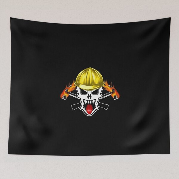 Item preview, Skull with Yellow Hard Hat and Flaming Hammers designed and sold by sdesiata.
