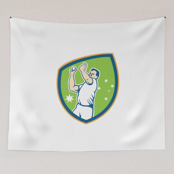 Item preview, Cricket Fast Bowler Bowling Ball Shield Cartoon designed and sold by patrimonio.