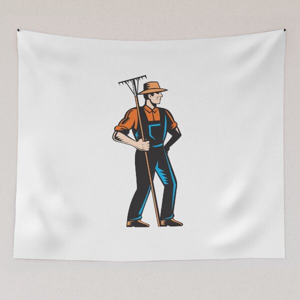 Item preview, Organic Farmer Standing Rake Woodcut designed and sold by patrimonio.