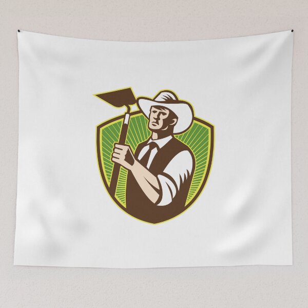 Item preview, Organic Farmer Holding Grab Hoe Shield designed and sold by patrimonio.