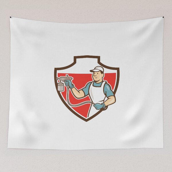 Item preview, Painter Spray Gun Spraying Shield Cartoon designed and sold by patrimonio.