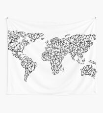 World Map white Wall Tapestry