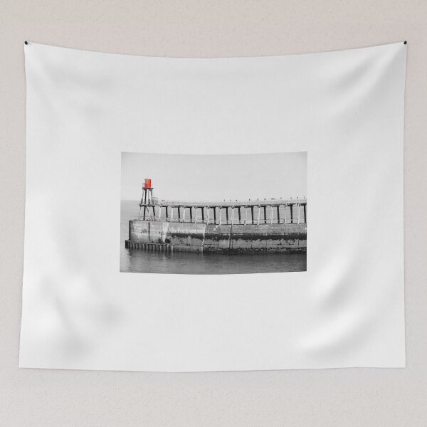 Item preview, Scenic view of Whitby Pier in black and white designed and sold by Stanciuc.
