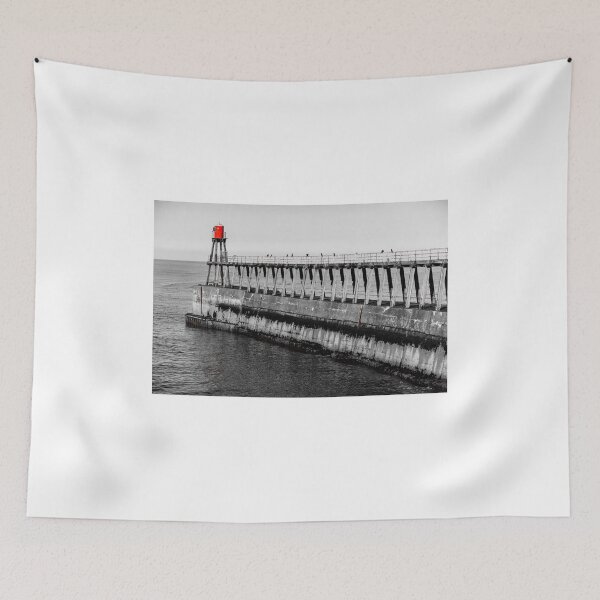Item preview, Scenic view of Whitby Pier in autumn sunny  day designed and sold by Stanciuc.